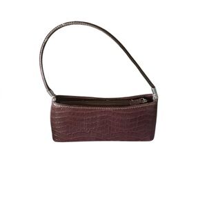 MEXO Deep Brown Y2K Croc Minimalist Embossed Faux Leather Shoulder Bag Purse